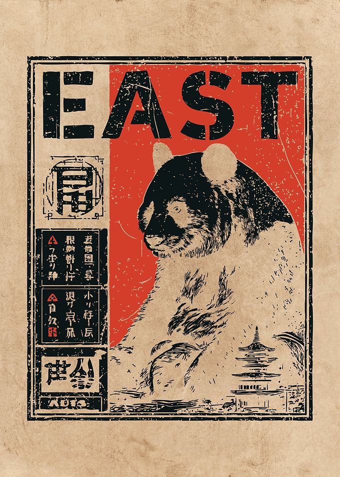 East Panda Vintage Style Poster