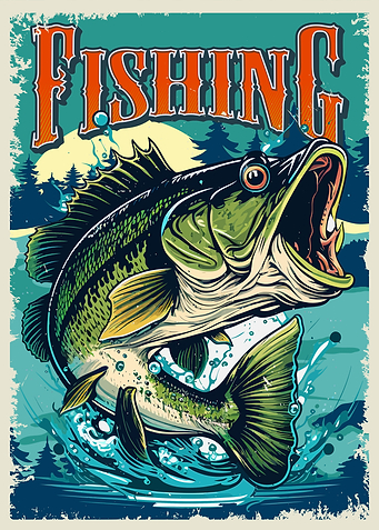 Fishing Poster with Jumping Bass