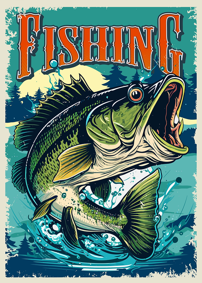 Fishing Poster with Jumping Bass
