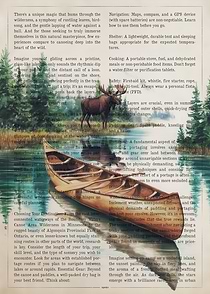 Canoe on Lake with Moose