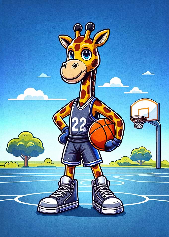 Cartoon Giraffe Basketball Player Illustration