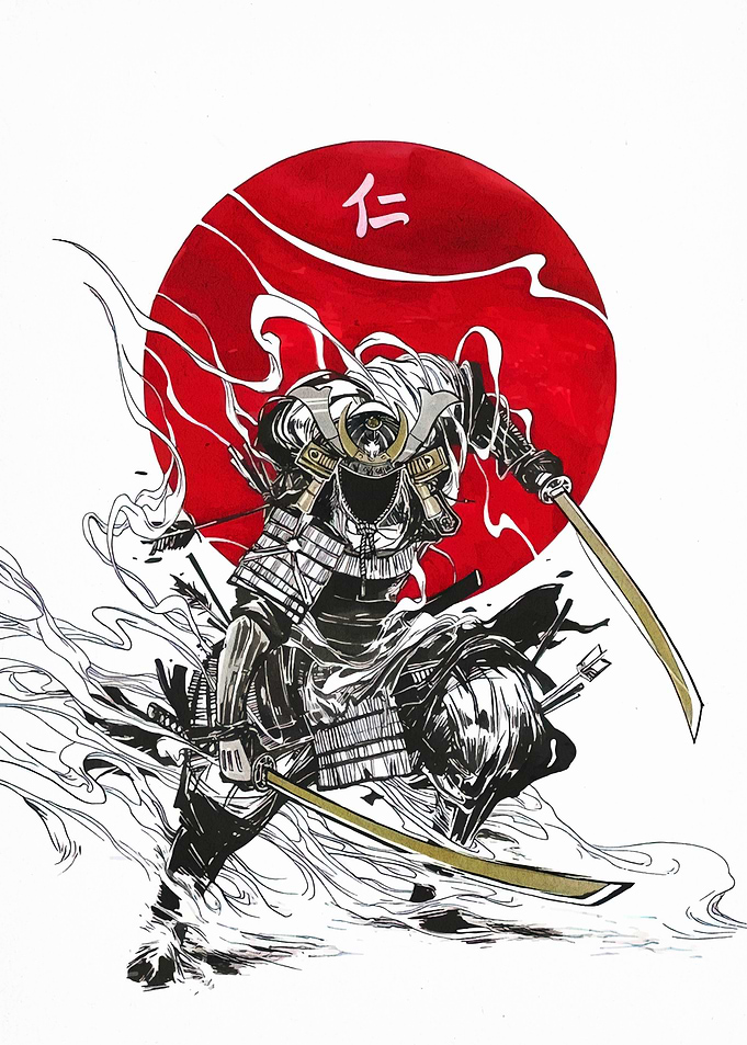 Samurai Warrior with Red Sun