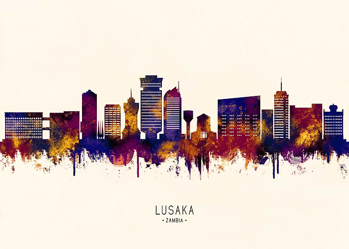 Lusaka, Zambia Skyline Watercolor Silhouette