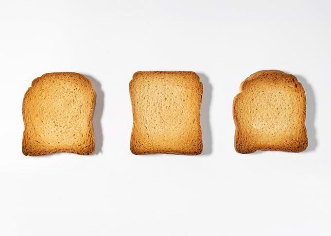 Three Slices of Toast on White