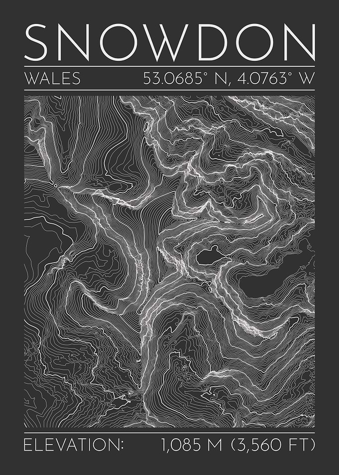 Snowdon Wales Topographic Contour Map