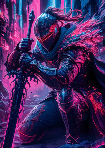 Cyberpunk Knight with Sword