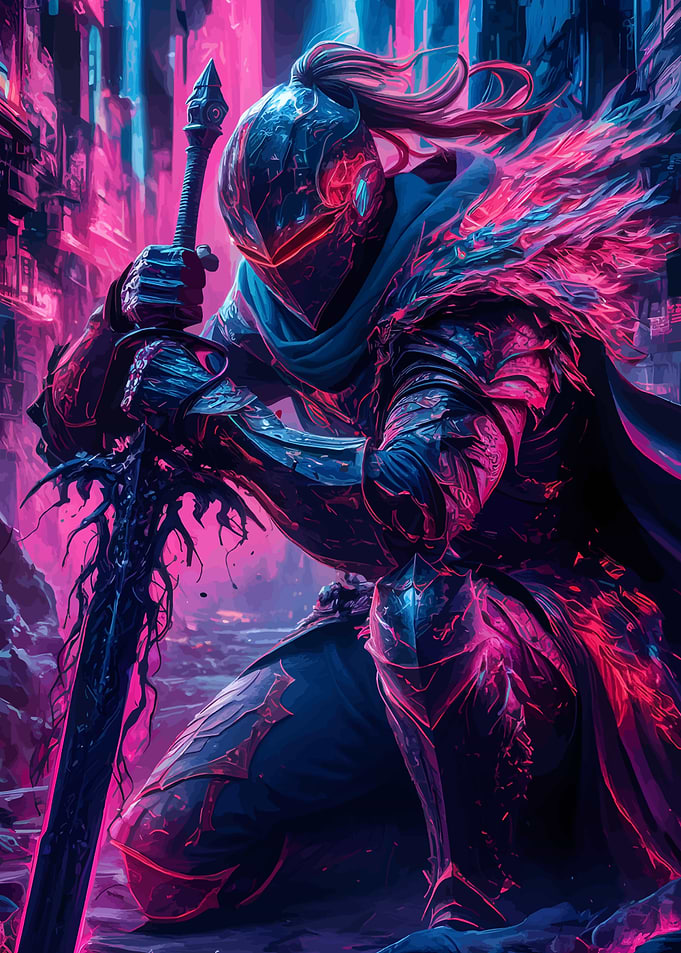 Cyberpunk Knight with Sword