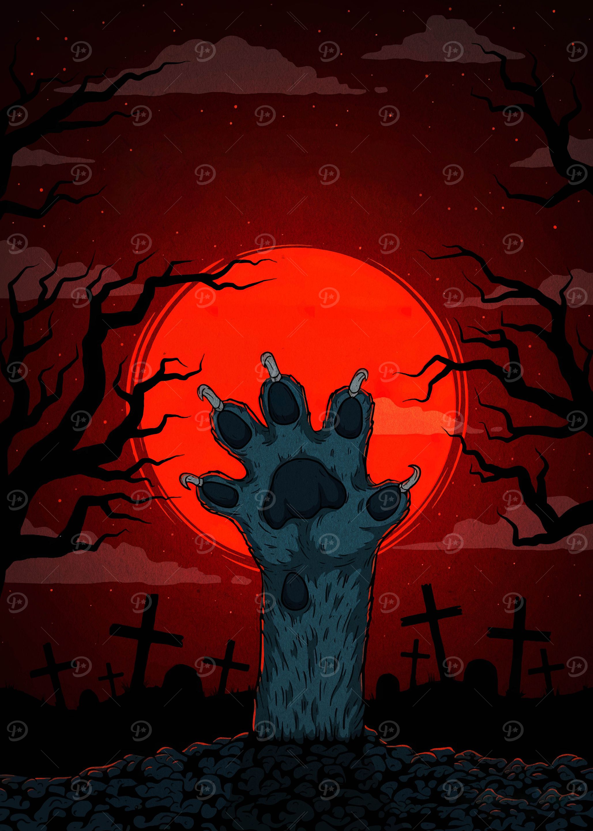 Zombie Werewolf Paw Rising Illustration