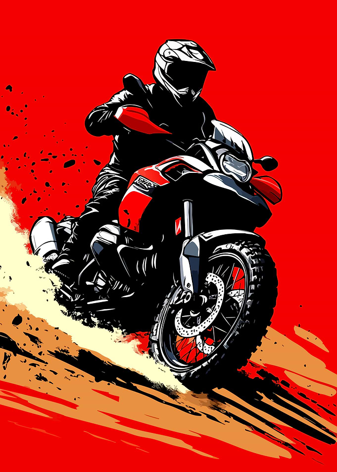 Motorcycle Rider on Red Background