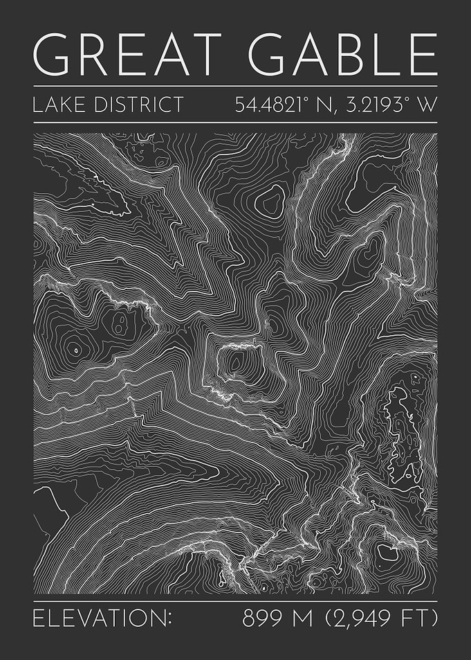 Great Gable Lake District Topographic Contour Map