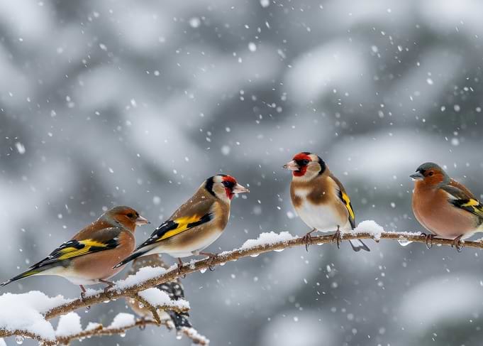 Birds on a Snowy Branch