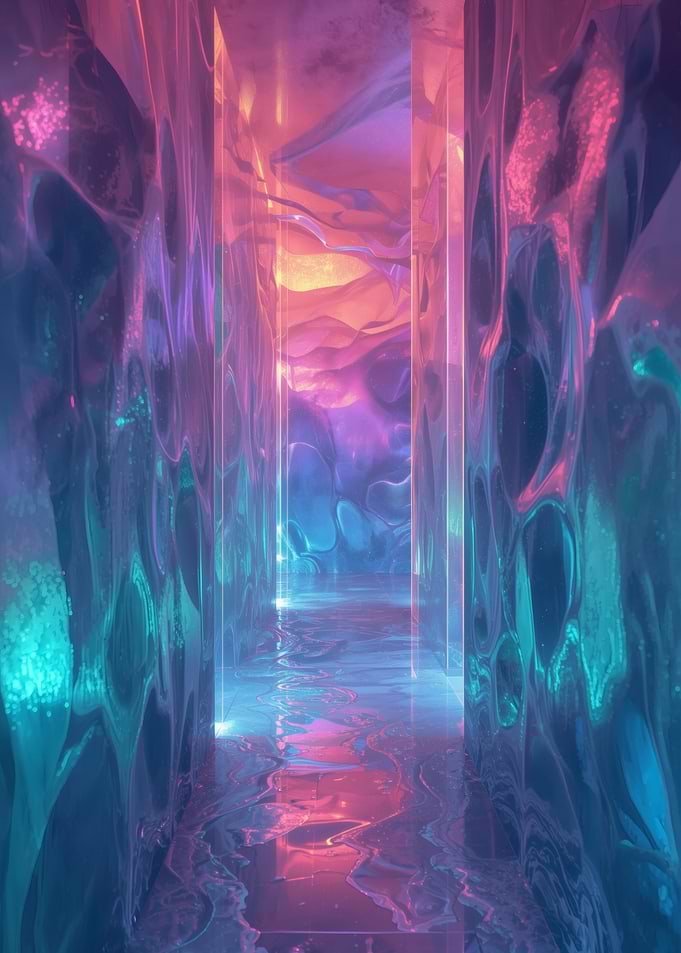 Abstract Crystal Tunnel with Neon Lights