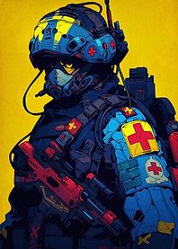 Futuristic Medic Soldier with Red Crosses