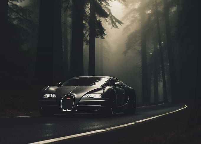 Bugatti in a Misty Forest