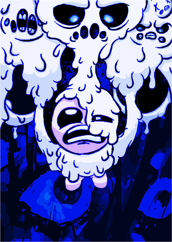 Cartoon character with melting skull