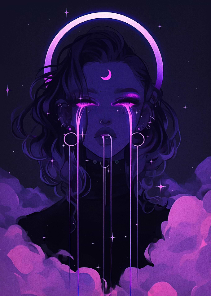 Neon Tears and Crescent Moon