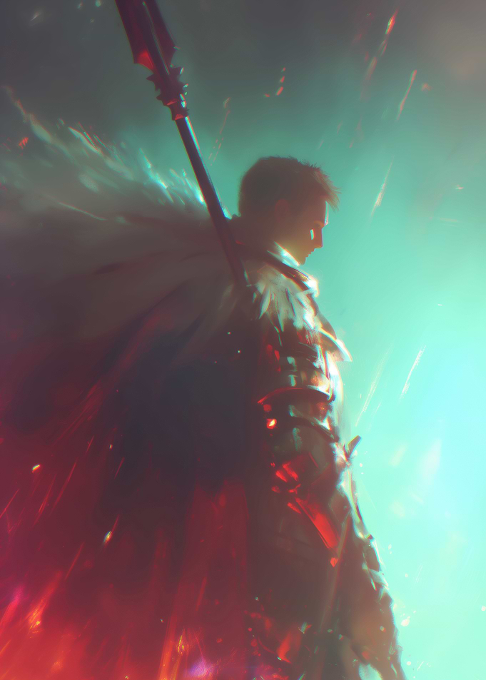 Armored Warrior with Spear in Fantasy Setting
