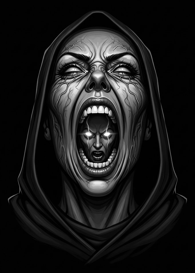 Screaming Hooded Figure with Inner Face
