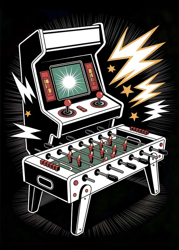 Arcade and Foosball Game Illustration