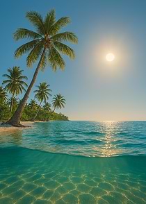 Tropical beach with palm trees and ocean