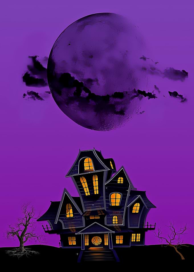 Spooky Haunted House Under Full Moon