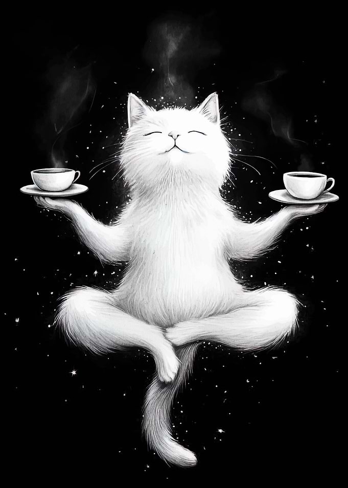 Zen Cat with Coffee