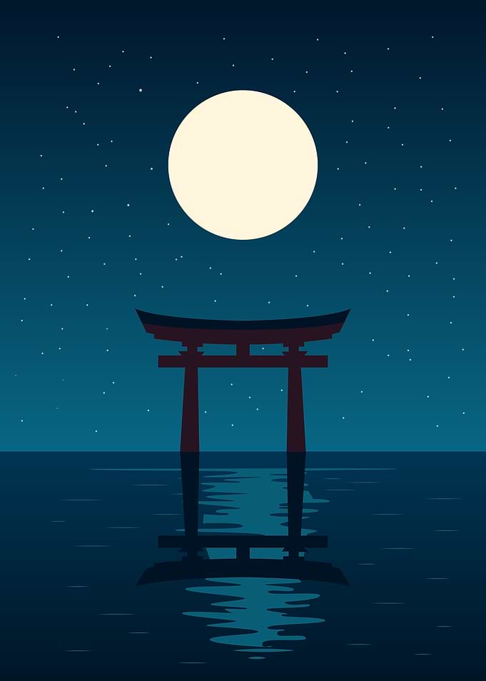 Torii Gate Under Full Moon