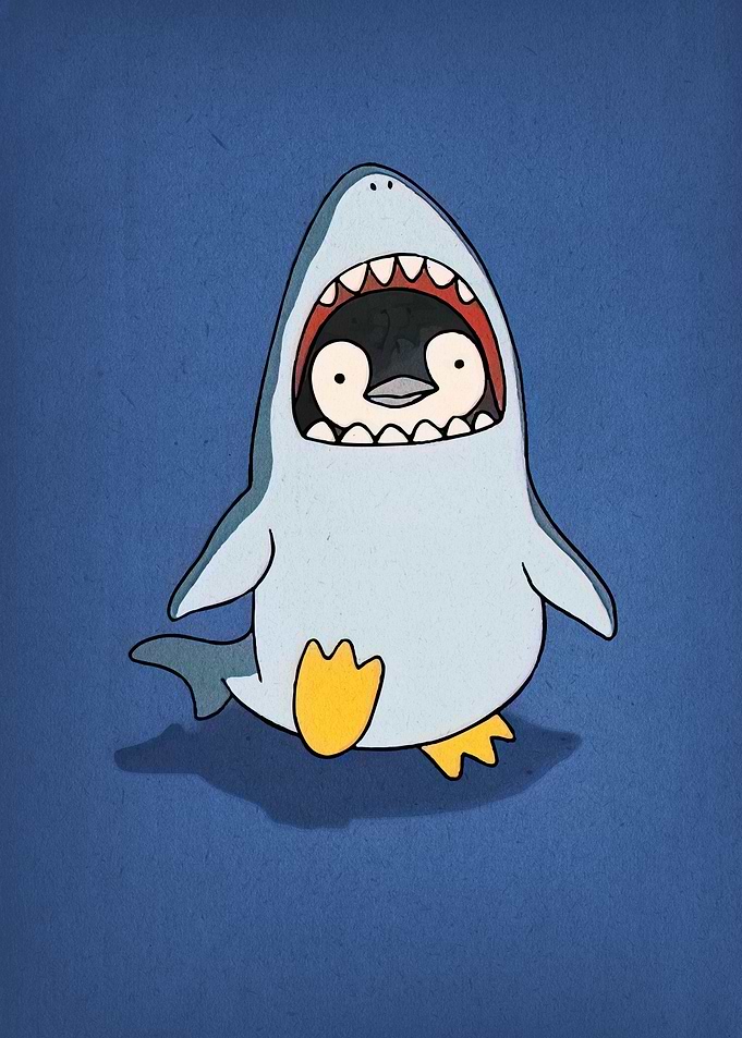 Penguin in a Shark Costume