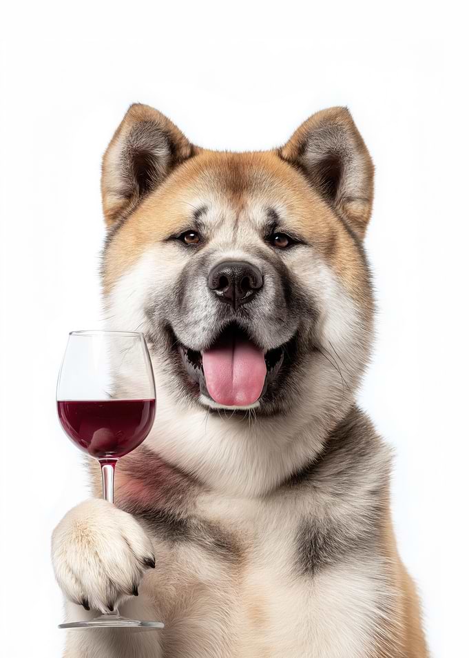 Akita Inu with Wine Glass