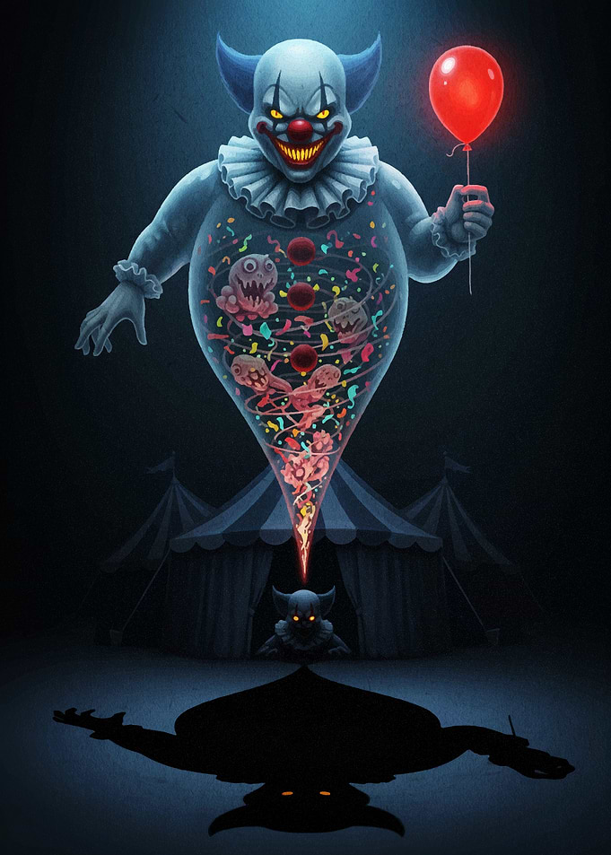 Creepy Clown with Balloon and Shadow