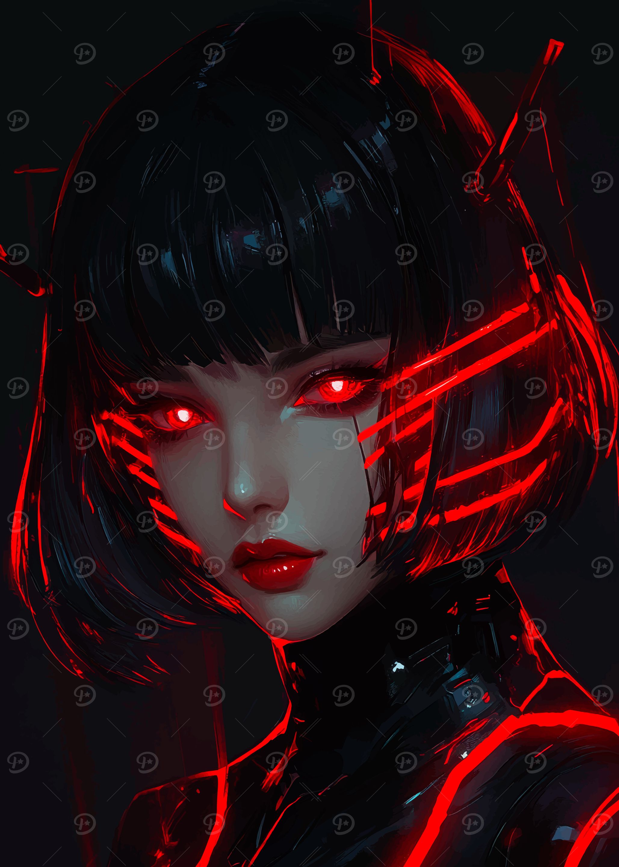 Cyberpunk Girl with Red Neon Accents