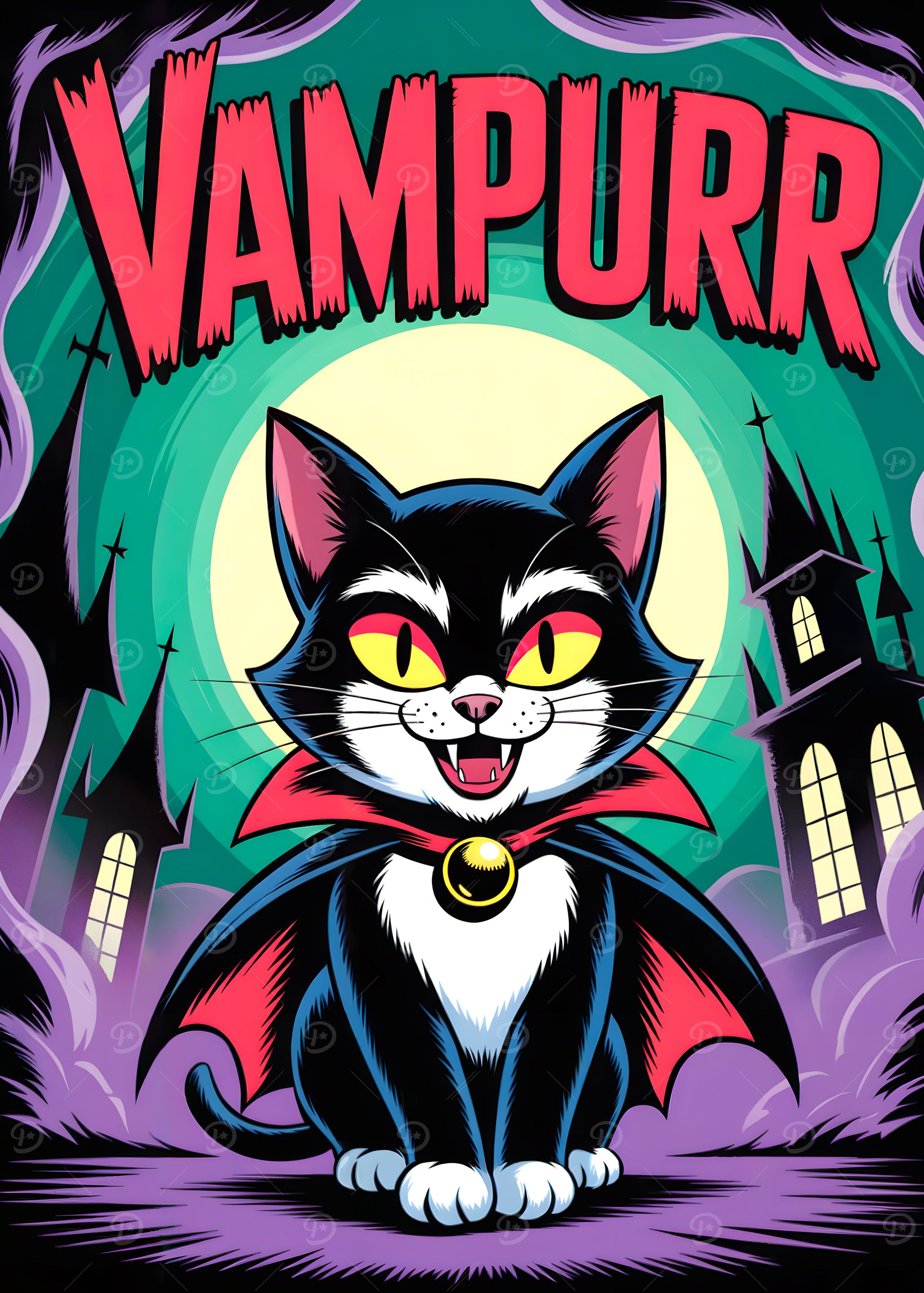 Vampurrr: Cartoon Vampire Cat Illustration