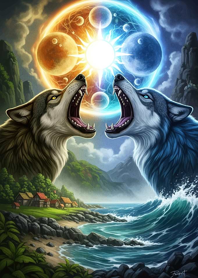 Two Wolves Howling Celestial