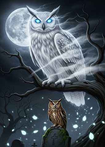 Ghostly Owl Cemetery Scene