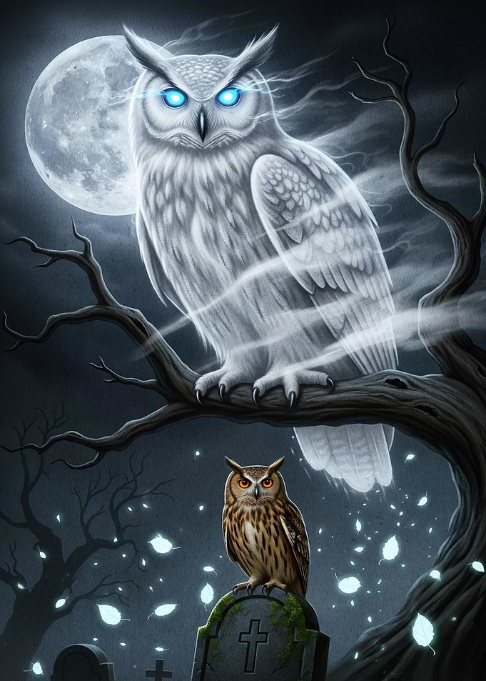 Ghostly Owl Cemetery Scene