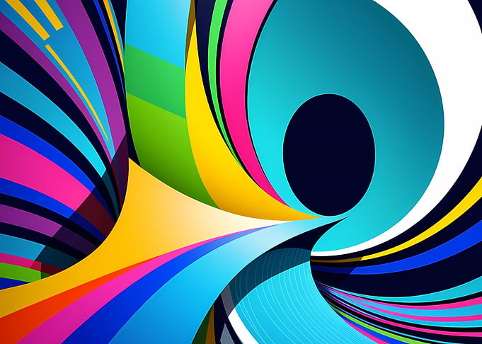 Radial Vortex of Colorful Ribbons — Abstract Circular Void Compositio