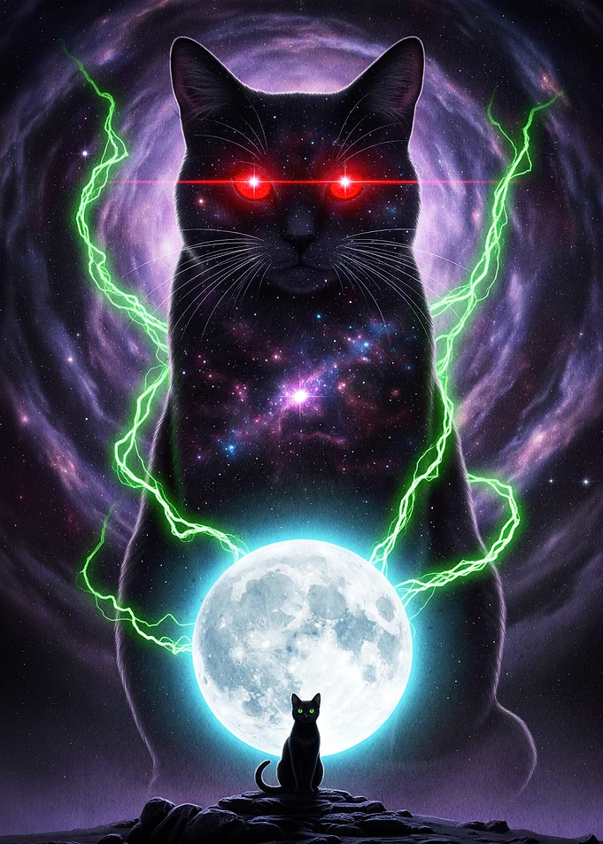 Cosmic Cat Moon and Lightning