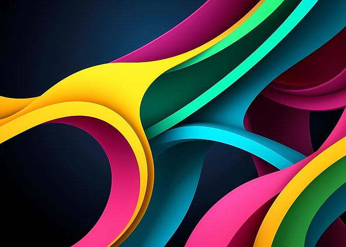 Interlaced Neon Ribbons over Deep Navy — 3D Curved Gradient Loops