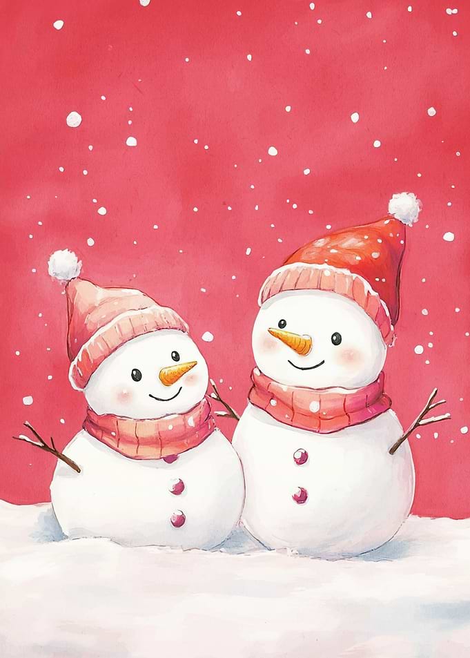Two Snowmen Winter Scene