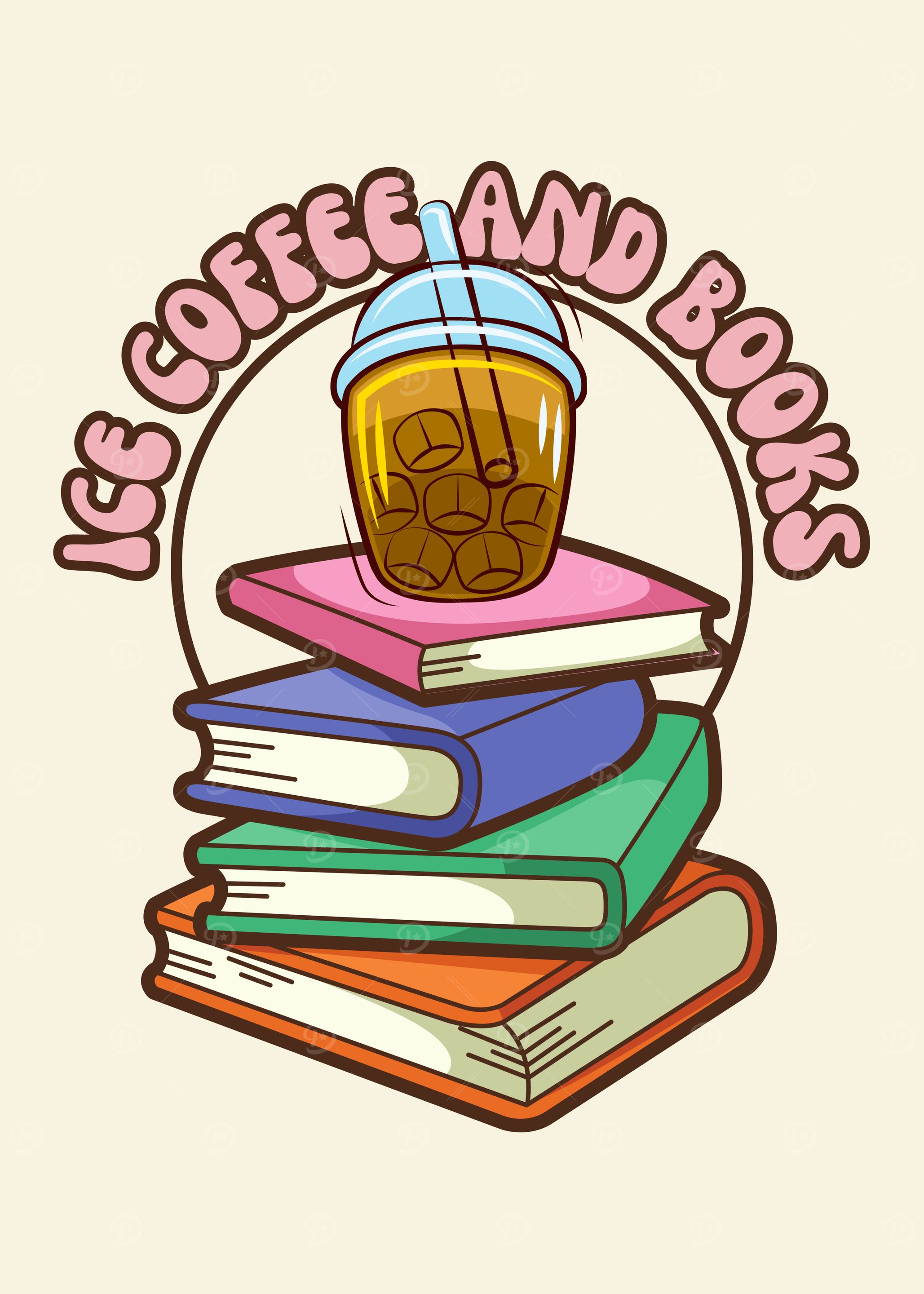 Ice Coffee and Books Illustration