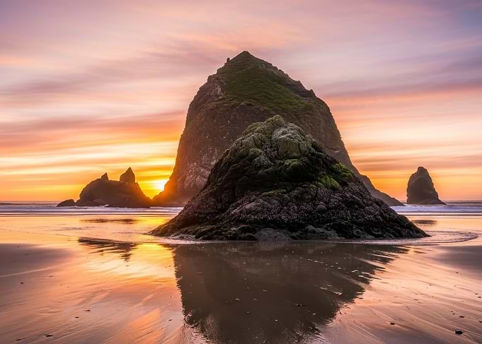 Haystack Rock at Sunset