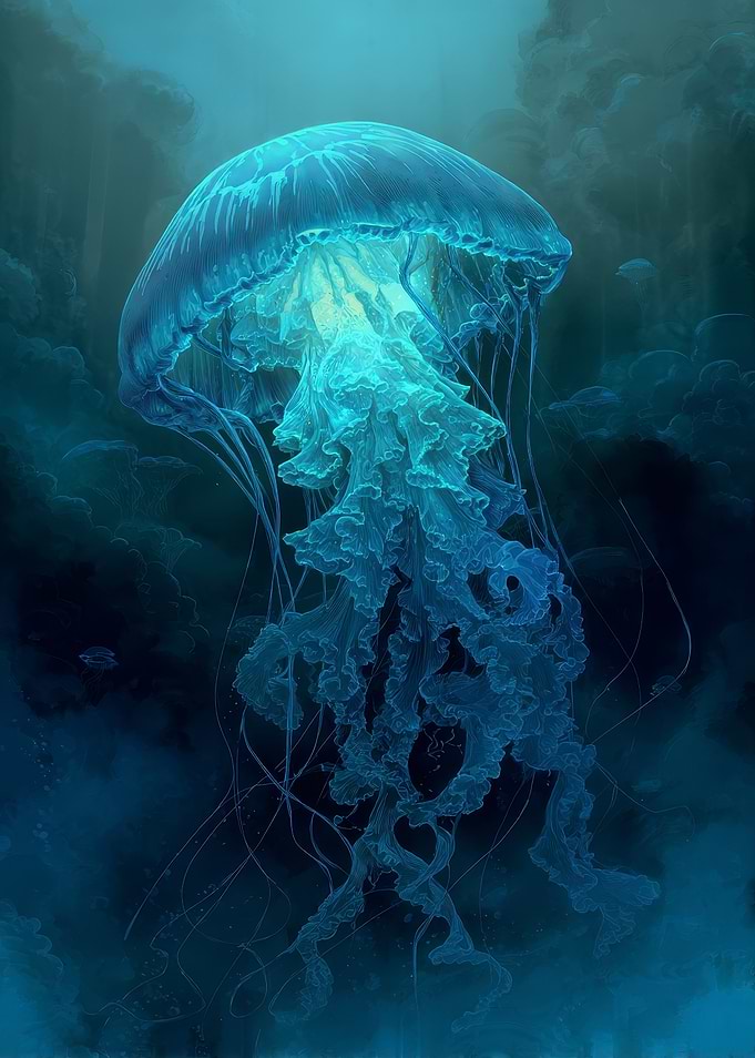 Jellyfish in Deep Blue Sea