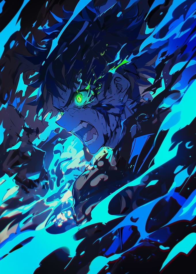 Anime Character with Intense Blue Energy