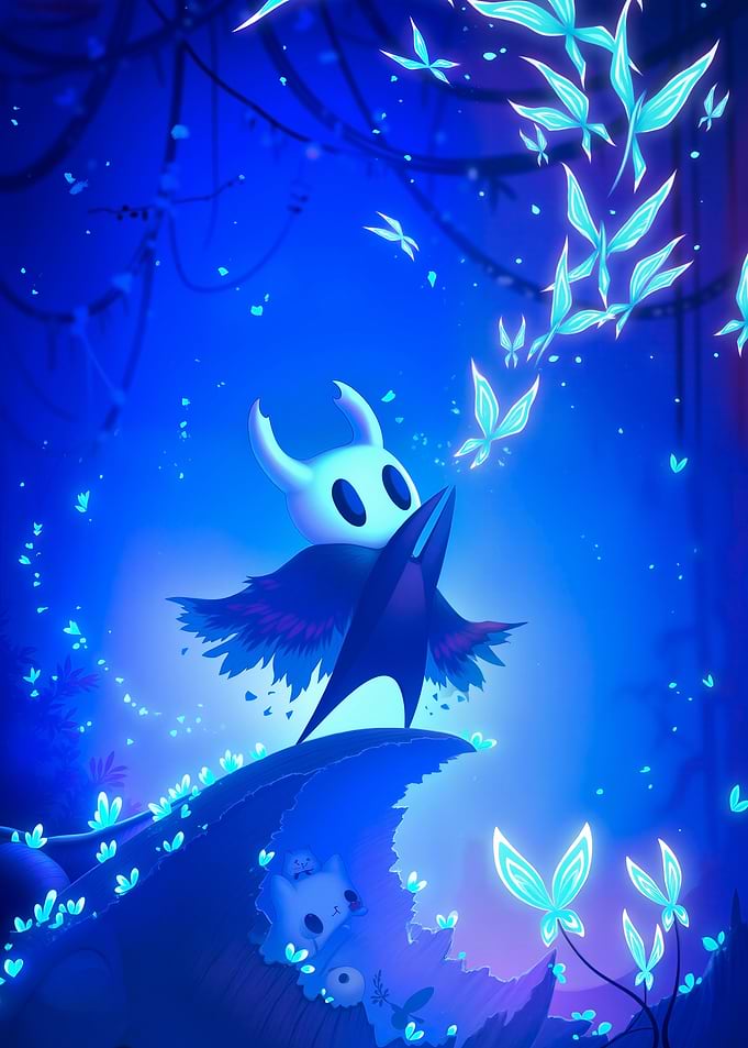 Hollow Knight in a Blue Forest