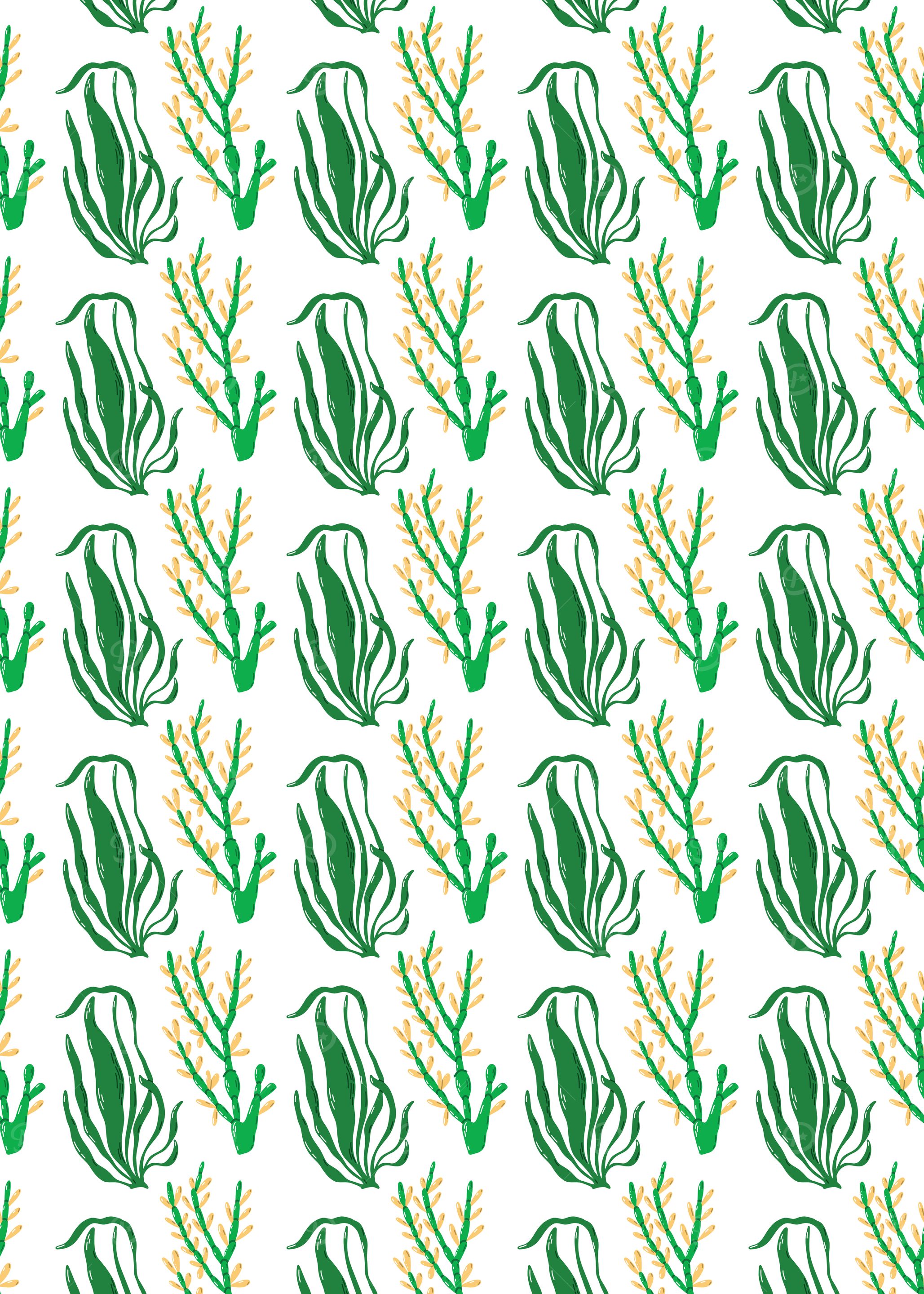 Green Seaweed and Coral Pattern
