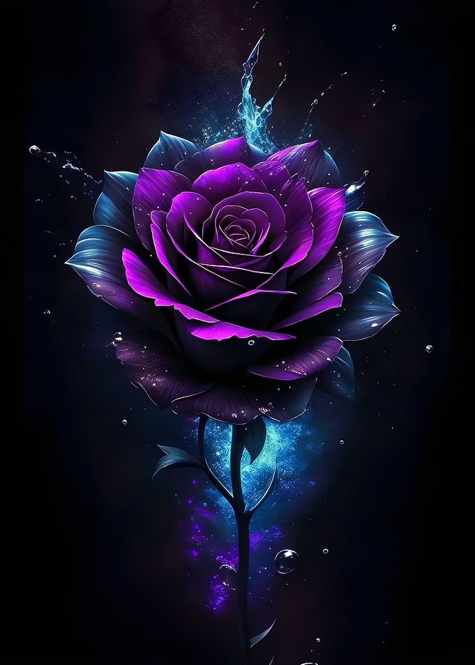 Purple Rose with Blue Accents