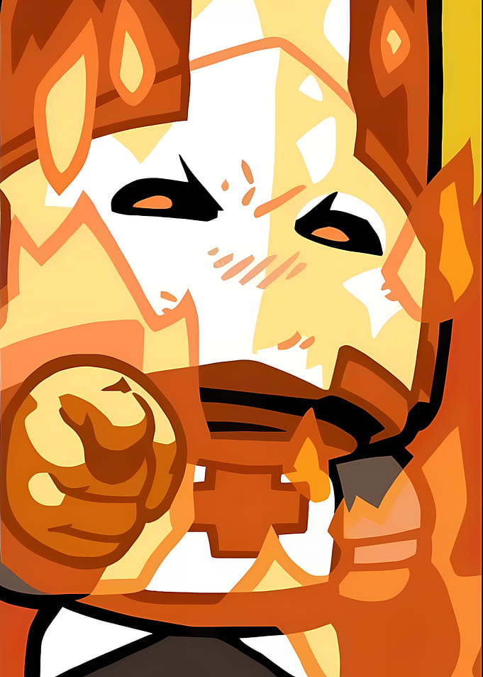 Cartoon Fire Character with Pointing Gesture