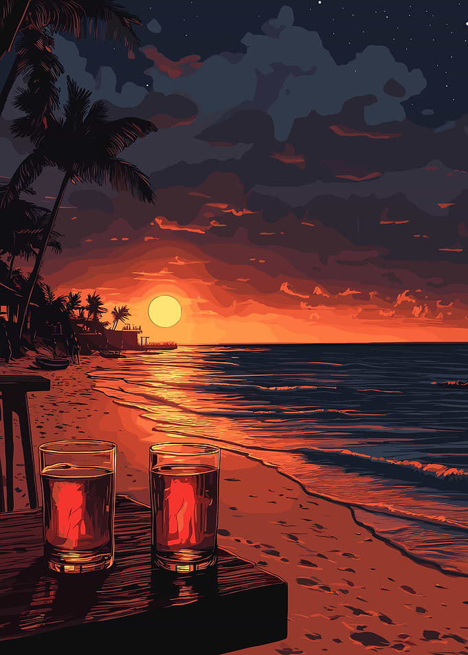 Beach Sunset with Drinks