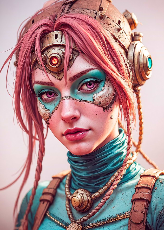 Steampunk Girl Portrait with Pink Hair