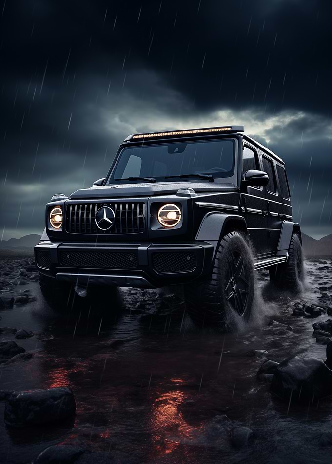 Mercedes G Wagon in rain